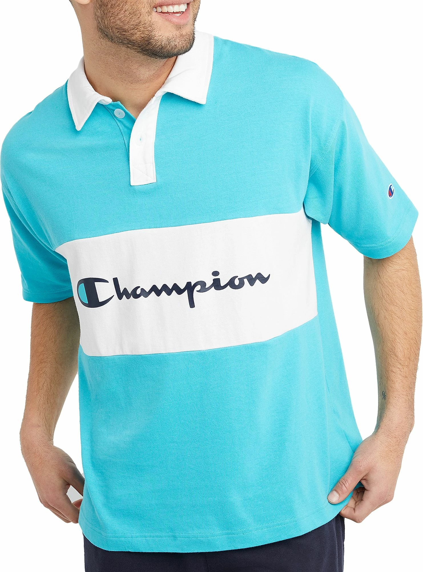 Deals ❤️ Champion Men's Middleweight Rugby Polo For Men Electric Cyan/white ✔️ 3 Deals ❤️ Champion Men's Middleweight Rugby Polo For Men Electric Cyan/white ✔️