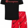Wholesale 👍 Champion Boys' Classic Script Short Sleeve Set For Boys' Black/scarlet 🌟