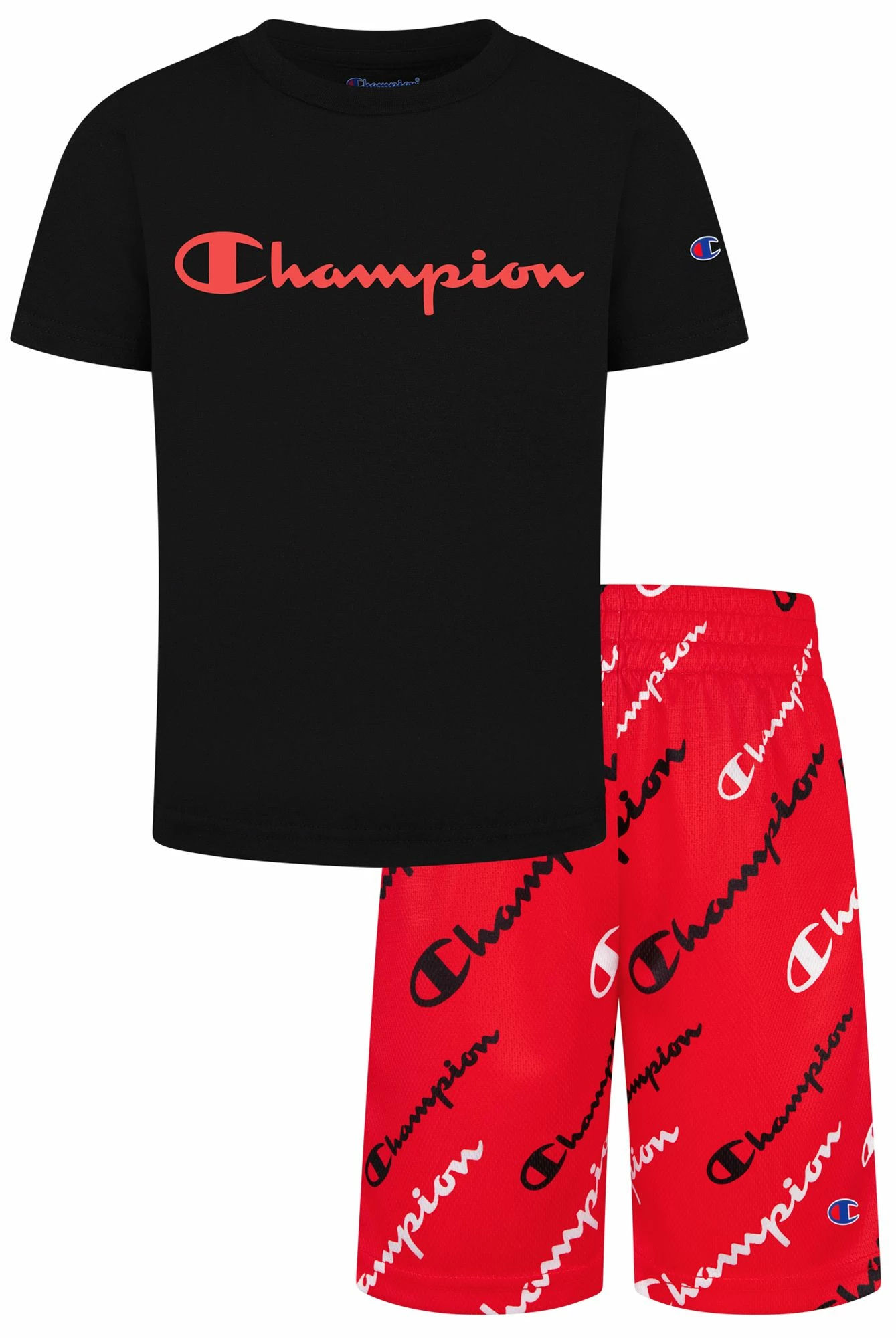 Wholesale 👍 Champion Boys' Classic Script Short Sleeve Set For Boys' Black/scarlet 🌟 3 Wholesale 👍 Champion Boys' Classic Script Short Sleeve Set For Boys' Black/scarlet 🌟