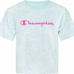 Buy 😍 Champion 👧 Girls' Zebra Print Boxy T-Shirt For 👧 Girls' Blue Mist ✔️