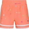 Cheapest 🧨 Champion Little 👧 Girls' Varsity Print Woven Shorts For 👧 Girls' Bright Coral 🤩 -Cheap Champion Store unnamed file 528