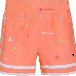 Cheapest 🧨 Champion Little 👧 Girls' Varsity Print Woven Shorts For 👧 Girls' Bright Coral 🤩