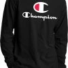 Promo ⌛ Champion Men's Classic Graphic Long Sleeve 👕 Shirt For Men Black 😀