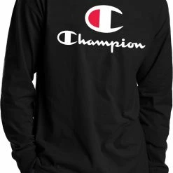 Promo ⌛ Champion Men's Classic Graphic Long Sleeve 👕 Shirt For Men Black 😀