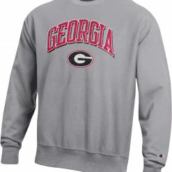 Best Sale 😍 Champion Men's Georgia Bulldogs Grey Pullover Crew Sweatshirt For Men ✔️