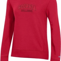 Cheap ⭐ Champion 👩 Women's Georgia Bulldogs Red Pullover Crew Sweatshirt For 👩 Women 🔔