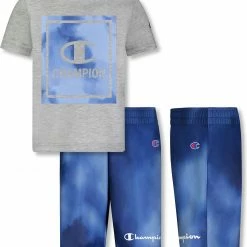 Flash Sale 👏 Champion Little Boys' Block Graphic T-Shirt And Shorts Set For 👧 Girls' Navy 😍