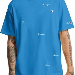 Buy 🎁 Champion Men's Heritage All Over Logo Graphic T-Shirt For Men Blue Jay 💯