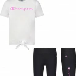 Cheapest 🔔 Champion Little 👧 Girls' Tie T-Shirt And Bike Shorts Set For 👧 Girls' White/black ✔️