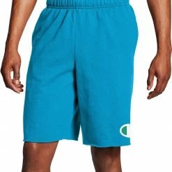 Cheap 😀 Champion Men's Powerblend Big C Logo Fleece Shorts For Men Deep Blue Water 😀