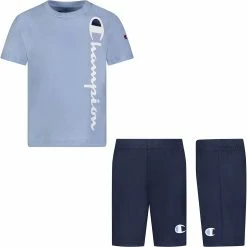 Brand new 🎉 Champion Little Boys' Vertical Script T-Shirt And Shorts Set For 👧 Girls' Off The Grid Green 👍