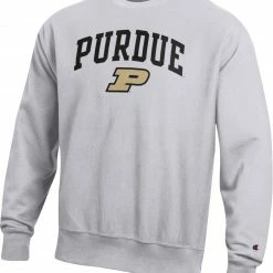 Wholesale 👏 Champion Men's Purdue Boilermakers Grey Reverse Weave Crew Sweatshirt For Men 🥰