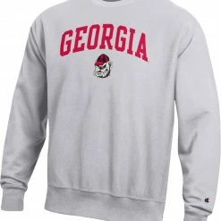 Cheap 🔥 Champion Men's Georgia Bulldogs Grey Reverse Weave Crew Sweatshirt For Men ⌛