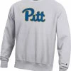 Wholesale ⌛ Champion Men's Pitt Panthers Grey Reverse Weave Crew Sweatshirt For Men 🤩