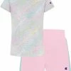 Deals 🌟 Champion 👧 Girls' All Over Print T-Shirt And Woven Shorts Set For 👧 Girls' White/arube Blue 🔥 -Cheap Champion Store unnamed file 646