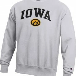Buy 👍 Champion Men's Iowa Hawkeyes Grey Reverse Weave Crew Sweatshirt For Men 🎉