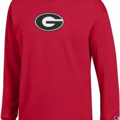 Promo 🌟 Champion Men's Georgia Bulldogs Red Wordmark Long Sleeve T-Shirt For Men 🥰