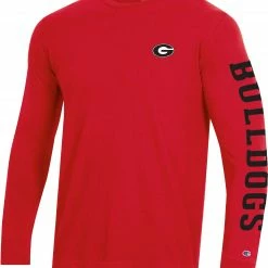 Deals 🎁 Champion Men's Georgia Bulldogs Red Long Sleeve Crew T-Shirt For Men 🤩