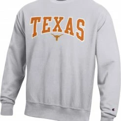 New 💯 Champion Men's Texas Longhorns Grey Reverse Weave Crew Sweatshirt For Men ❤️