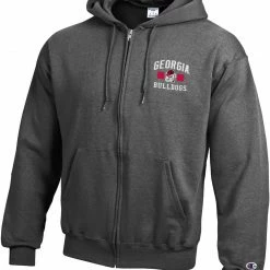 Best Sale 🧨 Champion Men's Georgia Bulldogs Grey Powerblend Full-Zip Hoodie For Men 😉