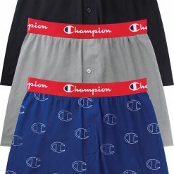 New 🧨 Champion Men's Everyday Comfort Cotton Stretch Boxers – 3 Pack For Men Black/blue/grey 🎁