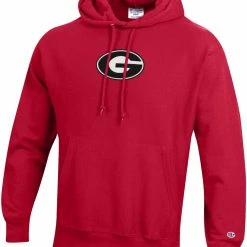 Best Pirce 💯 Champion Men's Georgia Bulldogs Red Reverse Weave Crew Pullover Sweatshirt For Men 🤩