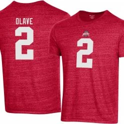 Cheapest 😉 Champion Men's Ohio State Buckeyes Chris Olave #2 Scarlet T-Shirt For Men 🔥