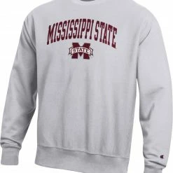Buy 💯 Champion Men's Mississippi State Bulldogs Grey Reverse Weave Crew Sweatshirt For Men ⌛