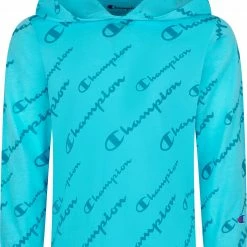 Best Pirce 👏 Champion Boys' Allover Print Script Long Sleeve Hoodie Set For Boys' Blue Seaglass/black 👏