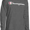 Hot Sale ⭐ Champion Men's Classic Jersey Script Logo Graphic Long Sleeve 👕 Shirt For Men Granite Heather 🎉