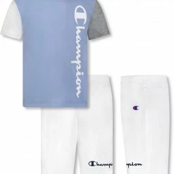 Cheap 👍 Champion Little Boys' Colorblock Vertical Script T-Shirt And Shorts Set For Boys' Black/blue 🥰