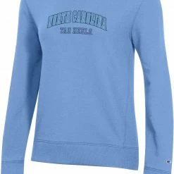 Wholesale 😀 Champion 👩 Women's North Carolina Tar 👠 Heels Carolina Blue Pullover Crew Sweatshirt For 👩 Women ✨