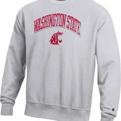 Coupon ⭐ Champion Men's Washington State Cougars Grey Reverse Weave Crew Pullover Sweatshirt For Men ❤️