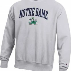 Discount ⭐ Champion Men's Notre Dame Fighting Irish Grey Reverse Weave Crew Sweatshirt For Men 🤩