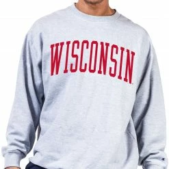 Best deal 🔔 Champion Men's Big & Tall Wisconsin Badgers Grey Reverse Weave Crew Sweatshirt For Men ⭐