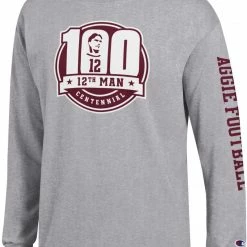 Top 10 🌟 Champion Men's Texas A&M Aggies Grey ‘12th Man' Centennial Long Sleeve T-Shirt For Men 👏