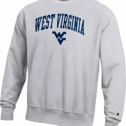 Best Pirce ✔️ Champion Men's West Virginia Mountaineers Grey Reverse Weave Crew Sweatshirt For Men 🥰