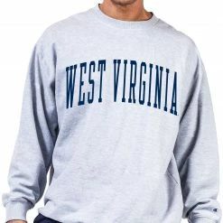 Hot Sale 😍 Champion Men's Big & Tall West Virginia Mountaineers Grey Reverse Weave Crew Sweatshirt For Men ❤️