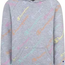 Cheap ❤️ Champion 👧 Girls' AOP Multi Script Hoodie For 👧 Girls' Oxford Heather 💯